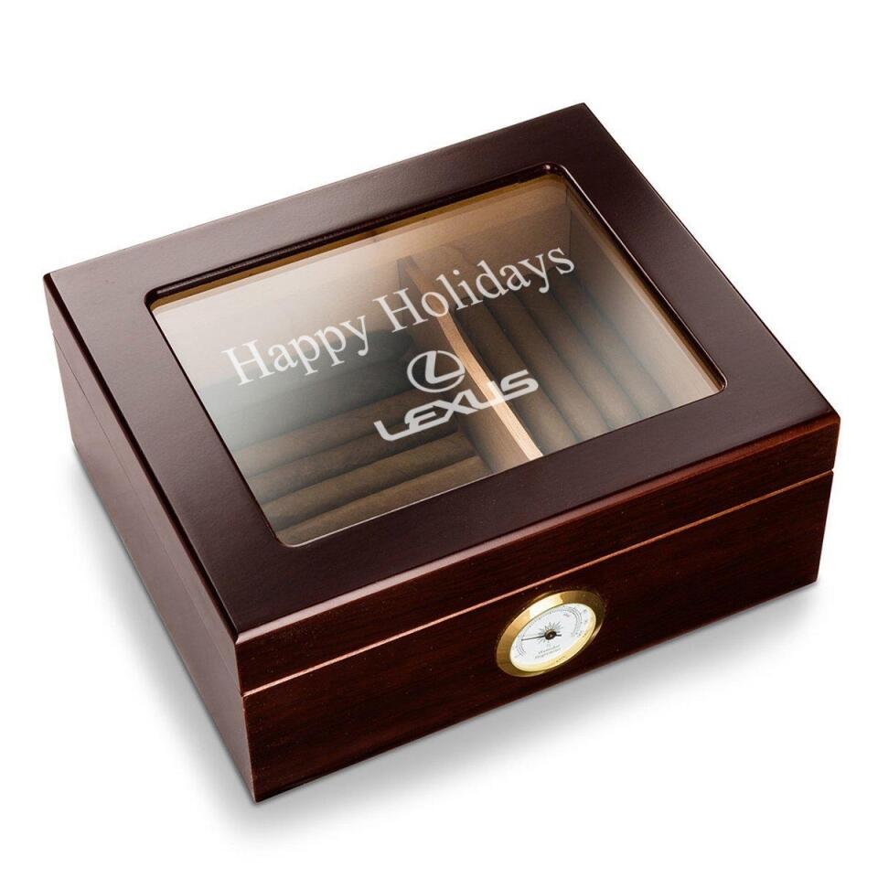 Personalized Humidor - Glass Top - Mahogany