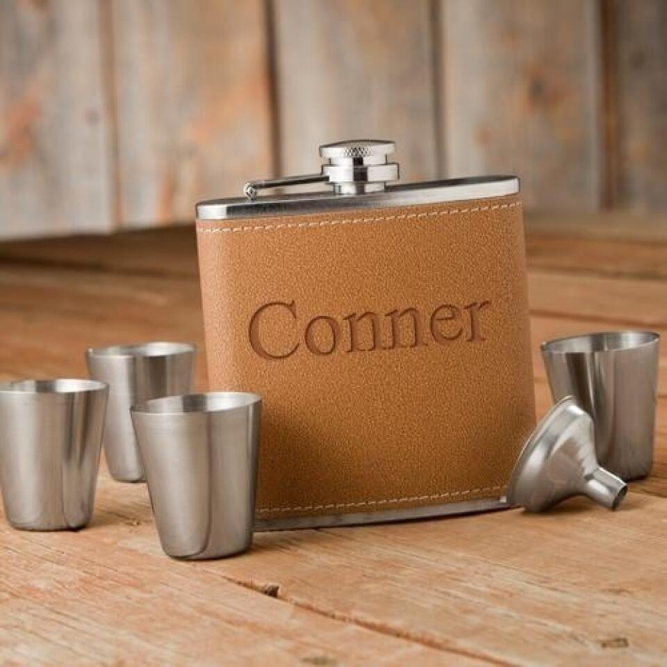 Personalized Hide Stitch Flask & Shot Glass Set