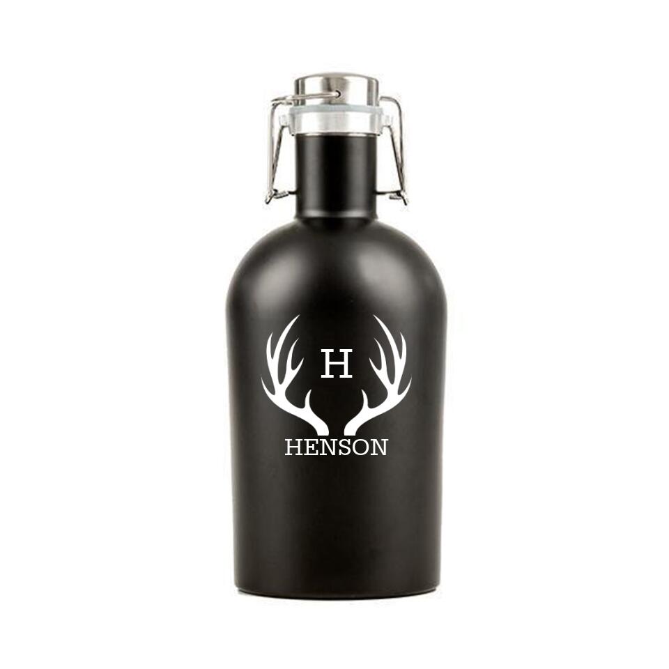 Personalized Matte Black Beer Growler - 64 oz.