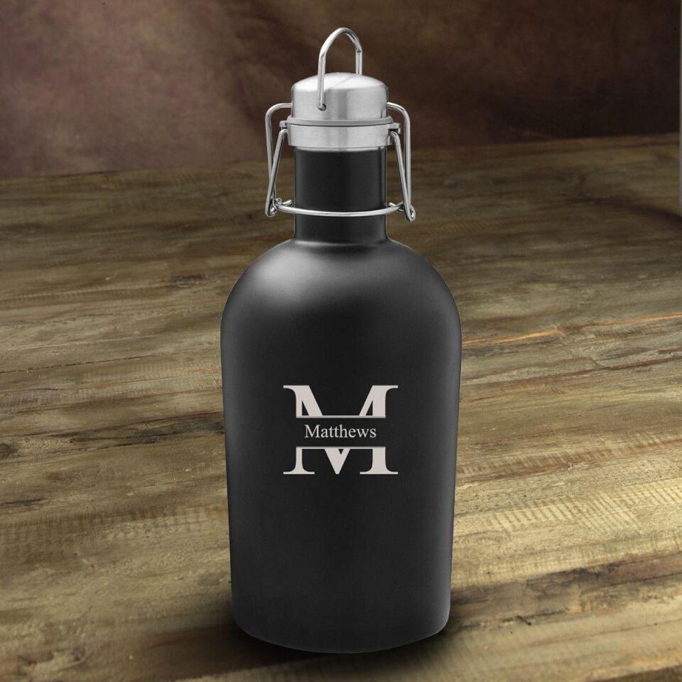 Personalized Matte Black Beer Growler - 64 oz.