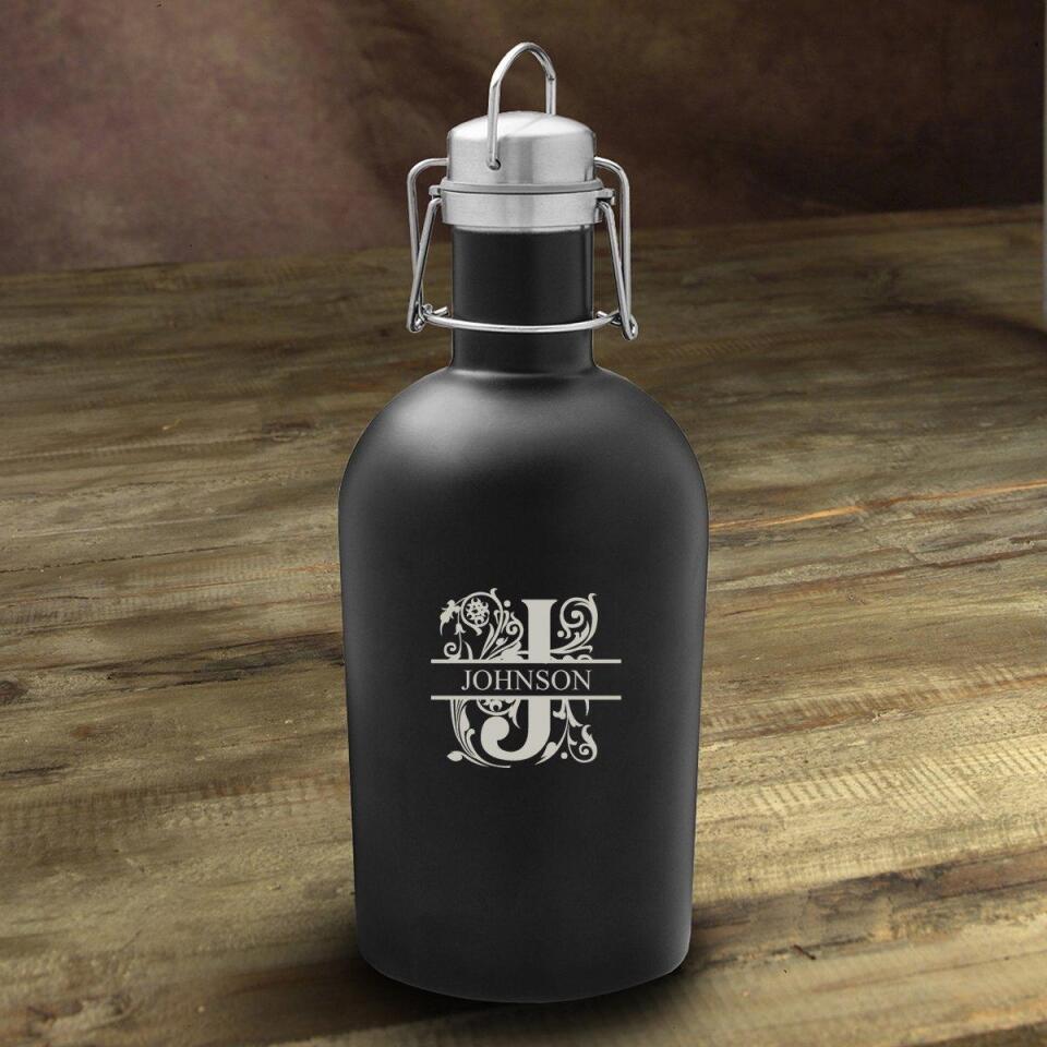 Personalized Matte Black Beer Growler - 64 oz.