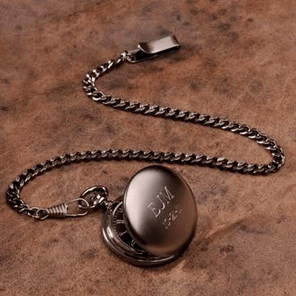 Personalized Gunmetal Pocket Watch - 1.5" Diameter