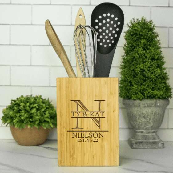 Personalized Bamboo Kitchen Utensil Holder