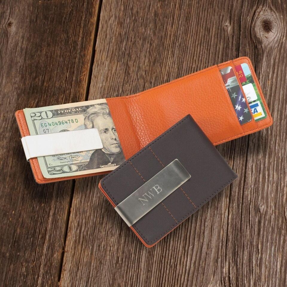 Personalized Monogram Leather Wallet & Money Clip