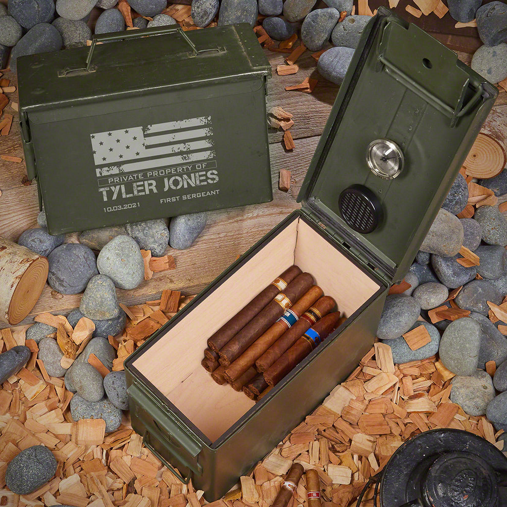 American Heroes Personalized 50 Cal Cigar Humidor Military Gift