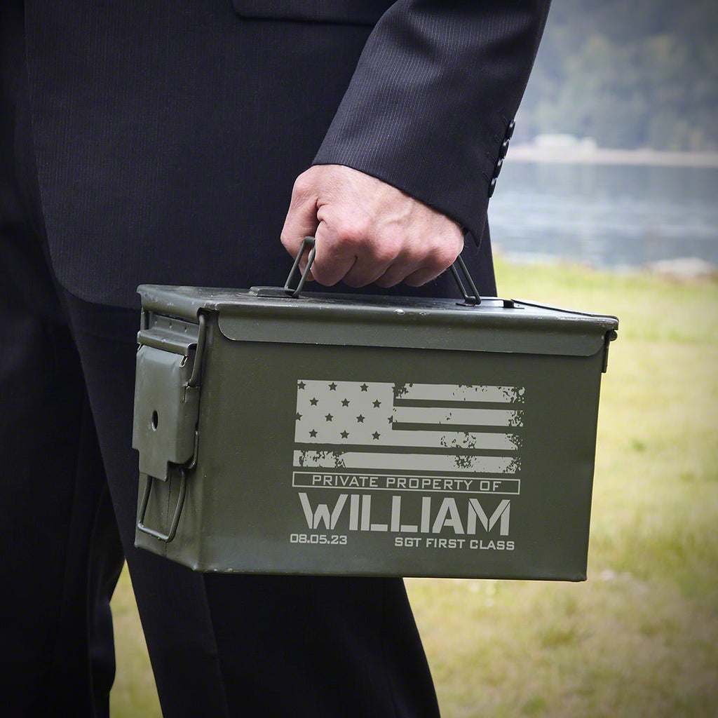 American Heroes Personalized 50 Caliber Ammo Box Can
