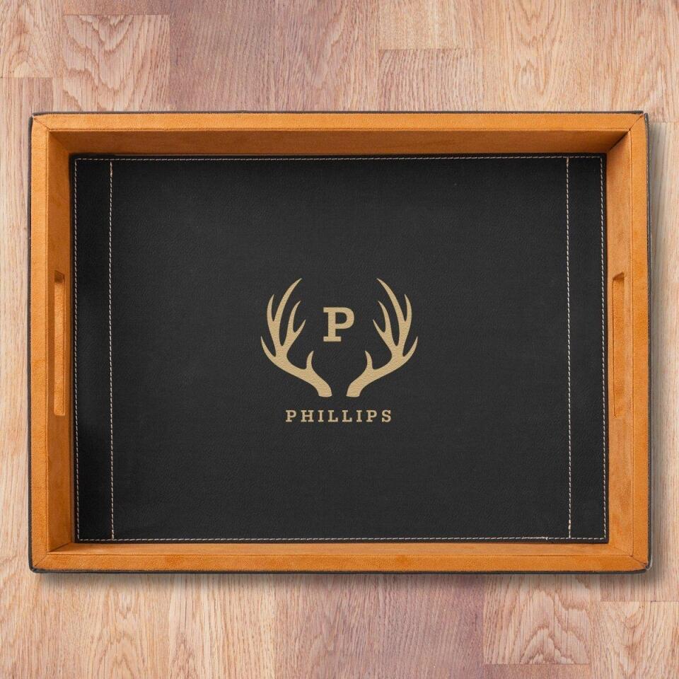 Personalized Black Vegan Leather Serving Tray