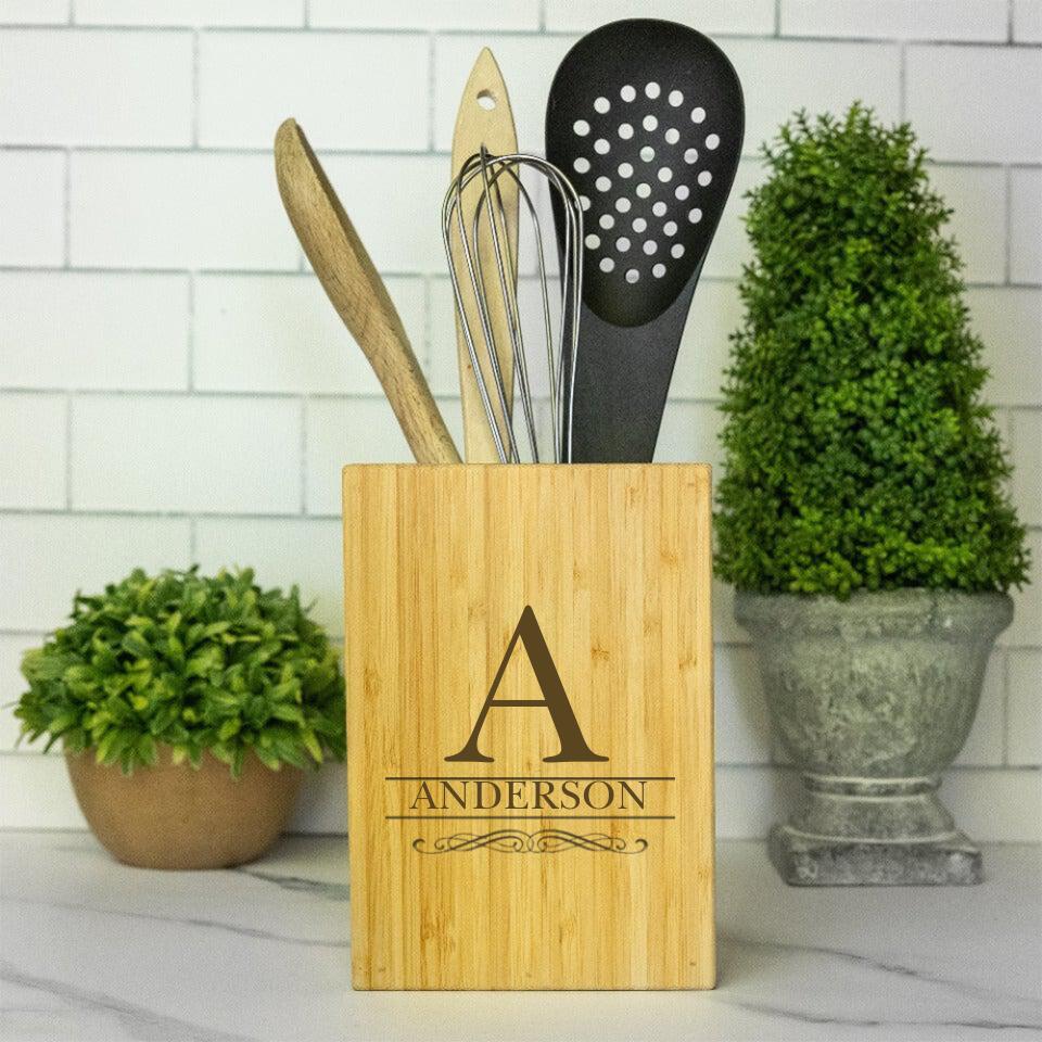 Personalized Bamboo Kitchen Utensil Holder