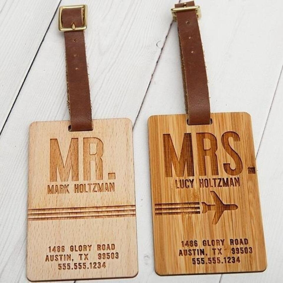 Personalized Couples Wood Luggage Tags - Set of 2