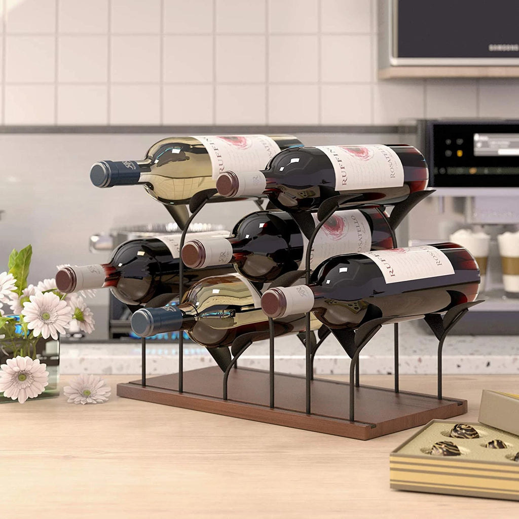 Mecor Countertop Wine Rack for 6 Bottles, Tabletop Wood Wine Organizer, Bottle Holder for Home Decor