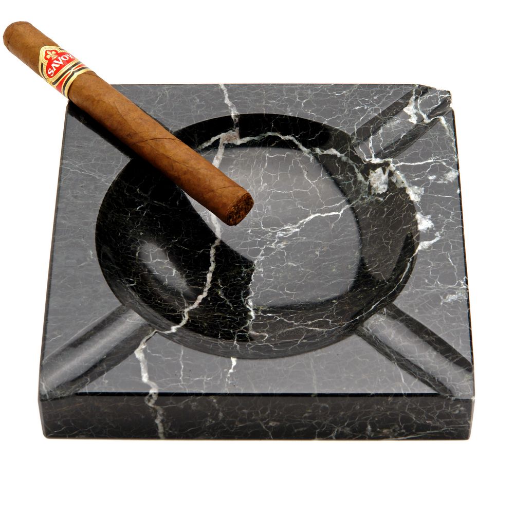 Black Square Marble Cigar Ashtray Indoor / Outdoor (Custom Engraving Available)