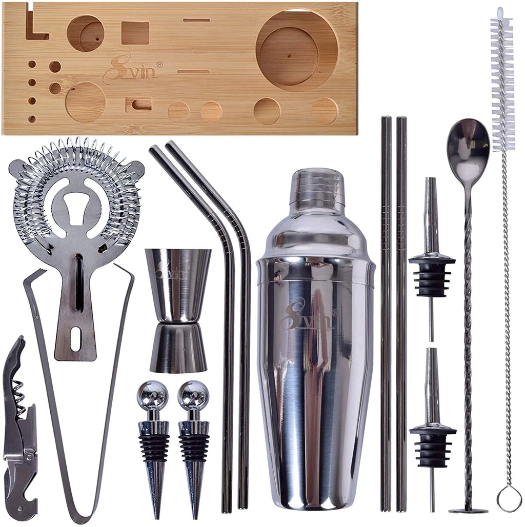 Svin Bartender Kit, 20 Piece Bar Tool Set with Bamboo Stand, Cocktail Shaker Set, Stainless Steel Bar Tools for Drink RT
